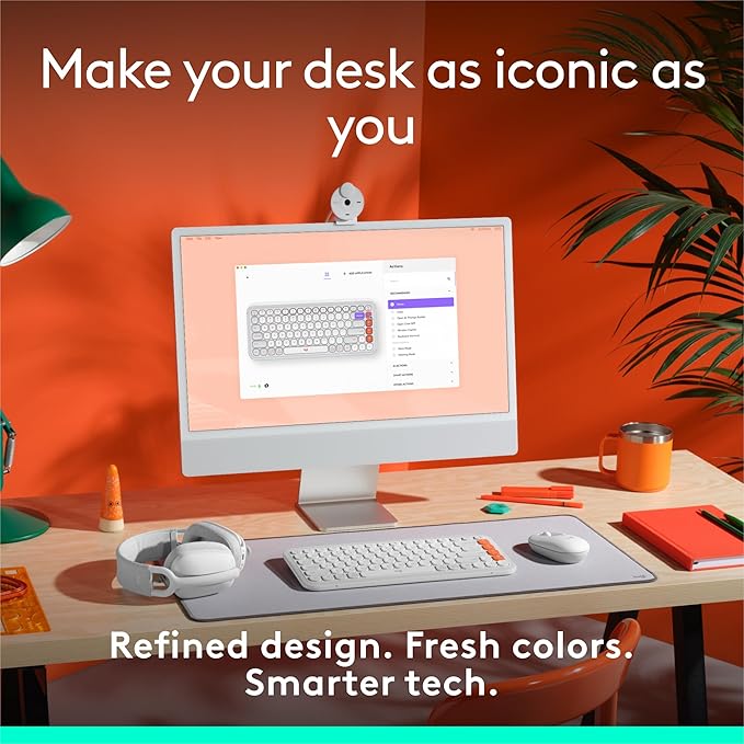 Logitech POP ICON Keys Wireless Bluetooth Keyboard, Comfortable Typing, Programmable Keys, Easy-Switch Between up to 3 Devices, for Laptop, Tablet, PC – Off White and Orange