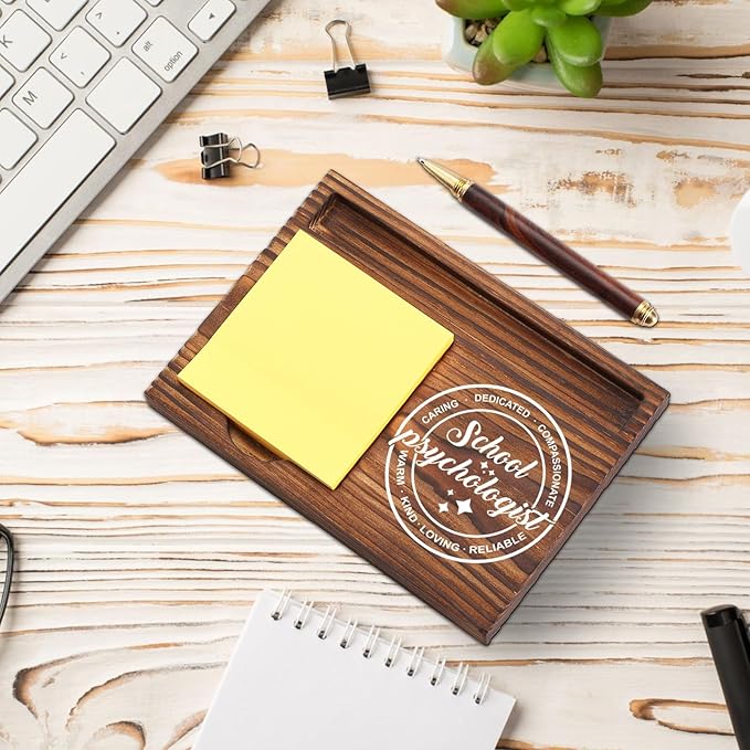 School Psychologist Gift Sticky Note Holder Wooden, Thank You School Psych Counselor Gift, Appreciation Gift for Psychology Graduate Therapist Social Worker Desk Self-Stick Note Pad Holders TZP13