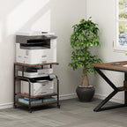 Large Printer Stand with Adjustable Storage Shelf, 3 Tier Printer Cart with Wheels for Home Office Organization, Rolling Table Stand for Heat Press Mini Fridge, Industrial Style