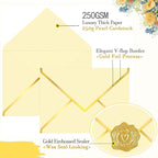 60 Pack Gold Envelopes 5x7 Bulk, 250G Pearled Cardstock A7 Envelopes for Invitations Business Mailing Envelope with Gold Foil Border, A6 4x6 Envelopes for Wedding Baby Shower Cards (Gold)