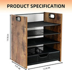 Wood Desk Organizer - 5-Tier Desktop File Organizer with Drawer, Wooden Paper Tray, Office Desk Organzier and Accessories for Papers, Mail, Notebooks, Stationery