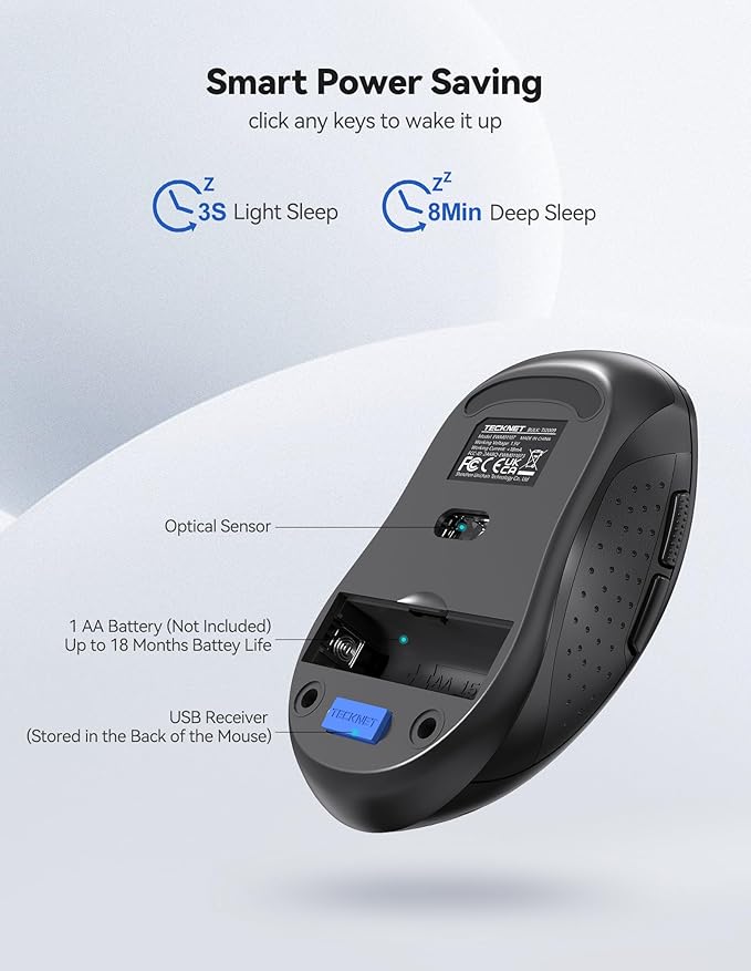 TECKNET Wireless Mouse for Laptop, 2.4G Wireless, 5-Level 4800 DPI, Silent with Receiver & 6 Buttons, 18 Months Battery Life, USB Portable for Mac, Chromebook