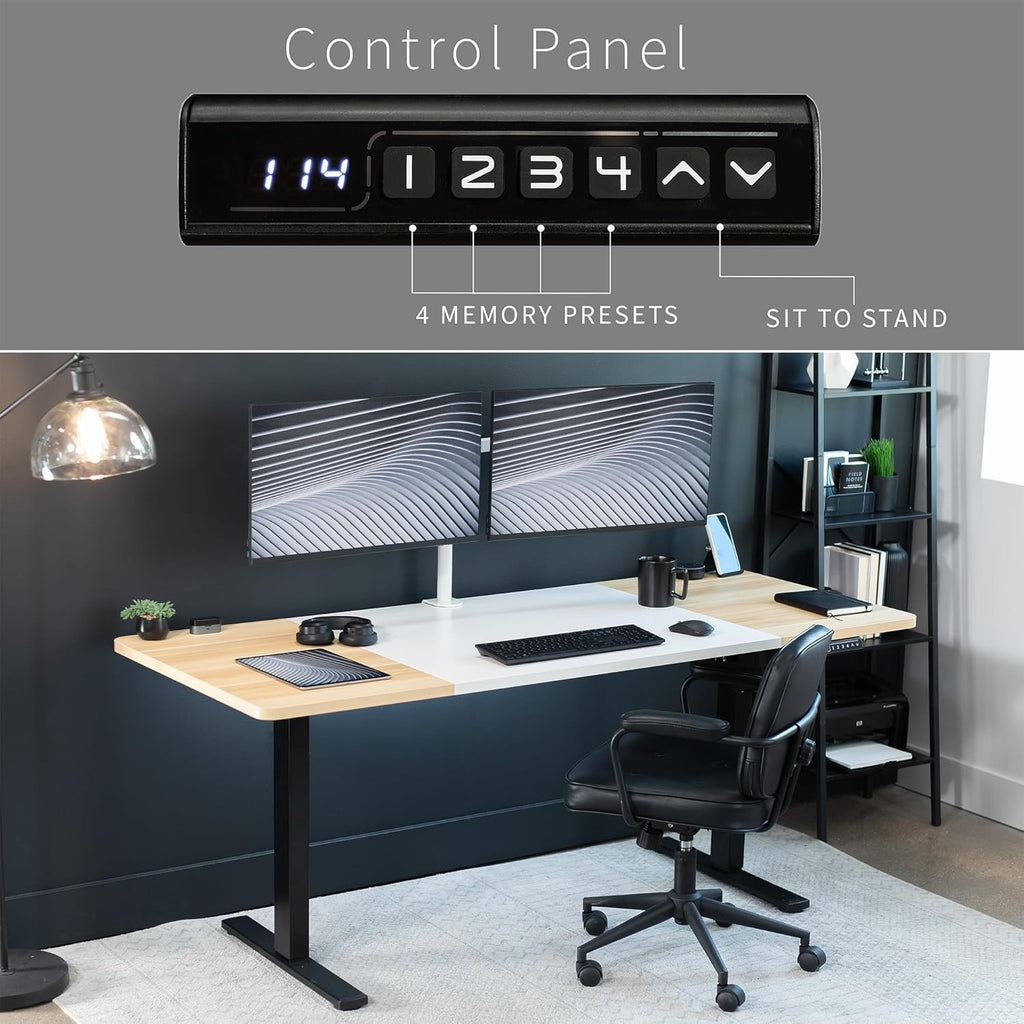 VIVO Electric 71 x 30 in Standing Desk, Memory Height Adjustment, 1B Series, White and Light Wood Top, Black Frame, DESK-KIT-1B7WC