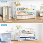 Subekyu 3 Tier Letter Tray Paper Organizer with Handle, 1 PC Sliding Tray, White Metal Mesh Desk File Folder Paper Sorter Organizer for Home Office School Desk Supplies Organization Storage