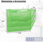 EASEPRES 3 Pocket Mesh Hanging Wall File Organizer, Wall Mounted Mail Paper Document Folder Holder, Clipboard Storage Organization Magazine Rack with Nametag Label for Office Home School, Green
