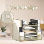 SUPEASY Mesh Desk Organizer with File Holder, 5-Tier Paper Letter Tray Organizer with Magazine Holder, Desktop Organizer and Storage with Drawer for Office Supplies Home or School, Yellow