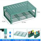 gianotter Desk Organizers and Accessories, Monitor Stand with Drawer and 2 Pen Holder, Desktop Organizer Suitable for Offices and Dormitories (Green)