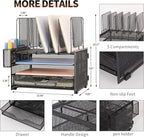 Desk Organizers and Accessories, 3-Tier Paper Organizer with 5 Vertical File Holders, File Organizer for Desk (Black With Drawer, 3T With Drawer)