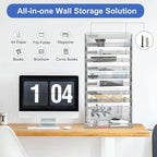 EasyPAG 11 Tier Wall File Holder with Flat Tray, Silver | Easy Assemble Mesh Desk File Organizer | 10-Folder Paper Storage | Replaceable Classify Labels | Space Saving Mail Organizer for Office Home