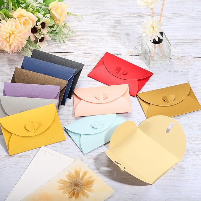 PATIKIL Gift Card Envelopes, 12 Pack Heart Shaped Clasp Small Gift Cards Holder Mini Envelope for Birthdays Weddings, Gold