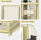 SUPEASY Desk Organizers Metal Desk Magazine File Holder with 5 Vertical Compartments Rack File Organizer for Office Desktop, Home Workspace, Golden Yellow, Plus