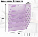 EASEPRES 5 Pocket Mesh Hanging Wall File Organizer, Wall Mounted Mail Paper Document Folder Holder, Clipboard Storage Organization Magazine Rack with Nametag Label for Office Home School, Light Purple