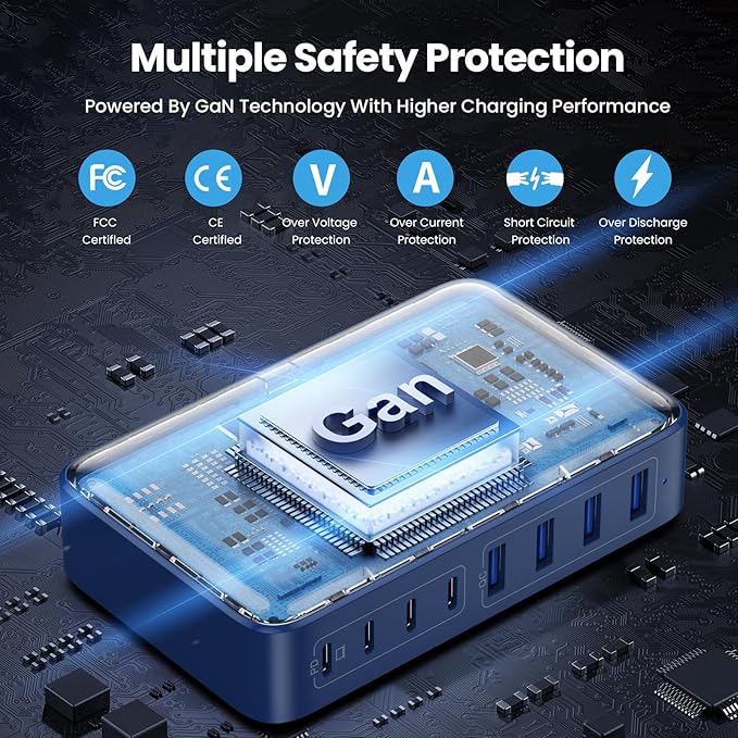 USB C Charger 200W USB C Charger Block,Upgraded GaN III 8-Port Fast Charging Station Hub,PD 65W Laptop Charging Adapter Compatible with MacBook Pro/Air,DELL,Steam Deck,iPhone 16/15/14,Galaxy S23/22
