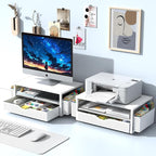 Desk Organizer and Accessories, Computer Monitor Stand Riser with Drawer and 2 Pen Holders, Office Desk Accessories & Workspace Organizers for Office Supplies (White)