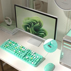 Colorful Wireless Computer Keyboard and Mouse Combo with Round Typewriter Keycaps, Retro Design, Power Switch, Ergonomic Design, 2.4GHz Wireless for Windows, Mac, PC(Green-Colorful)