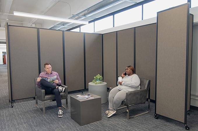 Versare Room Divider 360 Portable Wall Partition | Folding Panels | Large Freestanding Divider | Locking Wheels | Temporary Room Separator | 25' x 7'6'', Warm Pebble