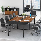 Tribesigns 8FT Conference Table, 94.48L x 47.24W x 29.52H Inches Boat Shaped Meeting Table with Rectangle Grommet, Modern Seminar Boardroom Table for Office Conference Room (8ft, Walnut & Black)