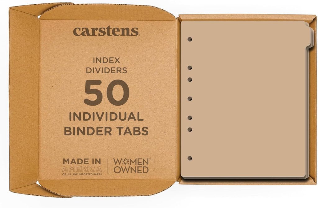 Carstens - Heavy Duty Plastic Ring Binder Dividers, Side Tab, 1/9 Cut, Tab 1 Position, US Letter, Beige, Case of 50, (2618-10CS) - Ideal Medical Chart Dividers or Index Tabs for 3 Ring Binders