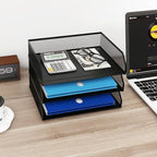Natwind 3-Tier Stackable Paper Tray, Metal Mesh Desktop Organizer, A4 Desk Organizer, Stackable Letter Trays, File Folder Sorter Organizer with Sliding Tray for Home, Office, School (Black)