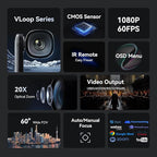 Tenveo VLoop PTZ Camera with 20X Optical Zoom Wide View Angle USB3.0/HDMI Works with Zoom Skype Teams FHD 1080P for Video Conference Red Dot Design Winner (VL20H)