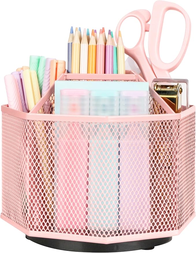 Exerz Desk Organiser/Mesh Desk Tidy Candy/Pen Holder/Multifunctional Organiser 360 Rotating