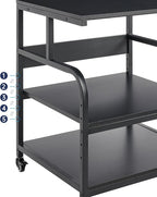 25.6" x 23.6" Extra Large Printer Stand Table with Adjustable Storage Shelf, 3 Tier Rolling Printer Cart with Industrial Wheels for Home Office, Black