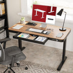 Standing Desk with Drawer, Electric Height Adjustable Home Office Desk with Storage & USB Ports, 48 inch Black Walnut Wood Tabletop/Black Frame