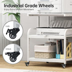 Printer Stand, 25.6" x 23.6" x 30.9" Extra Large Printer Table with Adjustable Storage Shelf, 3 Tier Rolling Printer Cart with Industrial Wheels for Home Office, White