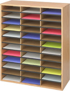 Safco Literature Organizer, 36 Compartments, Office and Classroom Mailbox with Adjustable Shelves, Wood Paper and Mail Sorter, Medium Oak