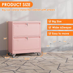 METAN Upgrade 2 Drawers Lateral File Cabinet on Wheels,Steel Office Filing Storage Cabinet with 2 Locks,Assembly Required,Pink