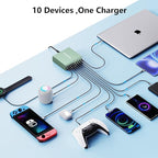 320W USB C Charger Block, 10-Port USB C Charging Station GaN III PD 65W PC Laptop Fast Charger Adapter for MacBook Pro/Air, DELL, iPad, iPhone, Samsung Galaxy (Green)