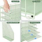 AUPSEN Green Desk Accessories Organizer,5-Tier Letter Tray Paper Organizer with Adjustable File Holder, Desktop Office Desk Accessories for Office Supplies