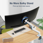 AVLT Single 17"-45" Monitor Arm Desk Mount Premium Mechanical Spring fits One Flat/Curved/Ultrawide Monitor Full Motion Height Swivel Tilt Rotation Adjustable, White