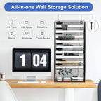 EasyPAG 11 Tier Wall File Holder with Flat Tray, Black | Easy Assemble Mesh Desk File Organizer | 10-Folder Paper Storage | Replaceable Classify Labels | Space Saving Mail Organizer for Office Home