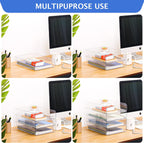 Set of 4 Office Organization and Storage, Clear PET Letter Tray Desk Organizer, Stackable Document and File Paper Organizer for Office Supplies