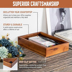 Demigo Acacia Wood Desk Organizer Tray - 9.5x6.7x2 Inch Letter & Stationery Holder for Office, Entryway, Desktop - Natural Wood Catchall for Pens, Mail, Keys
