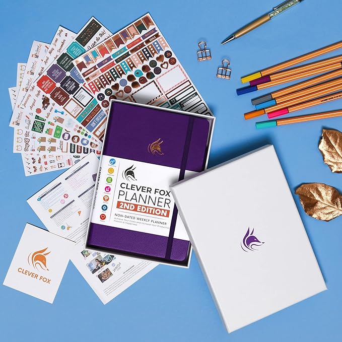 Clever Fox Planner 2nd Edition – Colorful Weekly & Monthly Goal Planner, Time Management & Productivity Organizer, Undated, A5 (Purple)