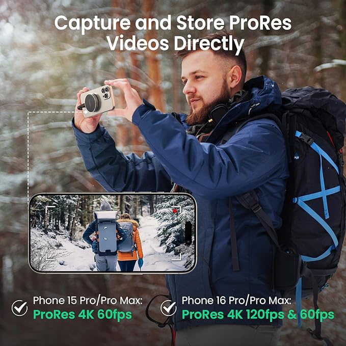 512GB Magnetic Portable SSD, External Solid State Drives with USB-C 3.2 Gen 2x2, Speed Up to 2000MB/s, Compact & Durable, Compatible with iPhone 15/16 Series and Other USB-C Devices, Black