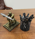 Executive Knight Pen Holder with a Pen Personalized Desk Accessories Decor Home Office Cool Pen Stand Gold