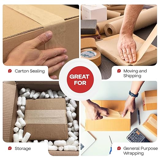 IDL Packaging 2.83" x 450 feet Reinforced Water-Activated Kraft Gummed Tape 30lb Thickness - Secure Paper Packing Tape for Secure Carton Sealing - Heavy-Duty Adhesive for All Conditions, Brown