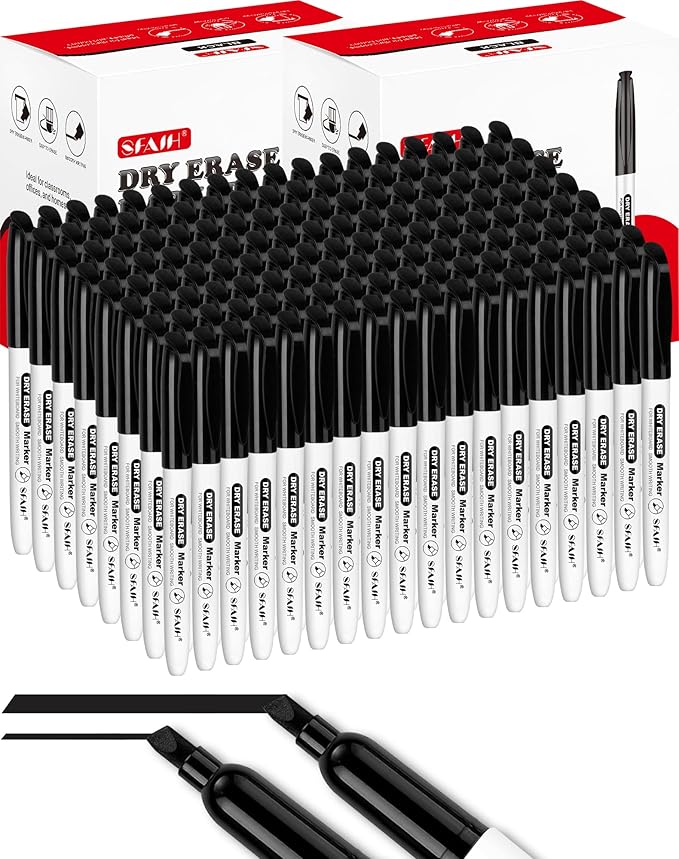 SFAIH Dry Erase Markers Chisel Tip Bulk, 144 Pack Black White Board Markers, Versatile Lines, Low Odor, 1s Quickly Dry, Perfect for School Supplies and Office