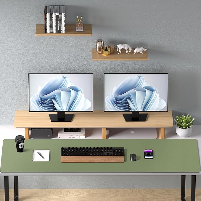 Aothia Leather Desk Pad Protector, Mouse Pad, Office Desk Mat, Non-Slip PU Leather Desk Blotter, Laptop Desk Pad, Waterproof Desk Writing Pad for Office and Home (48"x17", Olive Green)