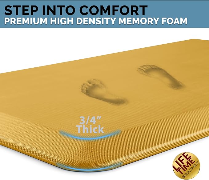 ComfiLife Anti Fatigue Floor Mat – 3/4 Inch Thick Kitchen Mats for Floor, Standing Desk Mat, Kitchen Rug – Comfort at Home, Office – Durable – Stain Resistant – Non-Slip Bottom (24" x 70", Mustard)
