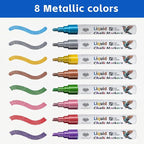 Chalk Markers for Blackboard 8 Metallic Colors, 6mm Reversible Bullet & Chisel Tips, Chalk Pens Wet & Dry Erasable Markers for Whiteboard, Chalkboard, Calendar, Windows, Glass, Signs