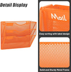 EASEPRES 3 Pocket Mesh Hanging Wall File Organizer, Wall Mounted Mail Paper Document Folder Holder, Clipboard Storage Organization Magazine Rack with Nametag Label for Office Home School, Orange
