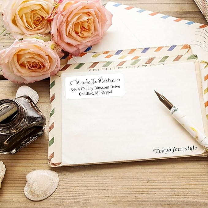 Personalized Return Address Labels Simple - Set of 240 Elegant Custom Mailing Labels for Envelopes, Self Adhesive Flat Sheet Rectangle Personalized Name Stickers (White)