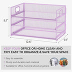 Subekyu 3 Tier Letter Tray Paper Organizer with Handle and 1 PC Sliding Tray, Purple Metal Mesh Desk File Folder Paper Sorter Organizer for Home Office School Desk Supplies Organization Storage
