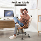 Mid Century Modren Office Chair - Mid Back Swivel Executive Chair with Lumbar Support,Ergonomic Computer Desk Chair with Wheels,Faux Lether Suede Task Chair,350lbs (Brown, Mid Back)