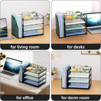 Marbrasse Desk Organizer and Accessories，4-Tier Paper Letter Tray Organizer with File Holder，Desk Accessories & Workspace Desktop Organizers for School Home Office Supplies (Black)