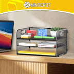 3 Tier Paper Organizer Tray with Handle, Mesh Letter Tray for Office, Home, School (1 Pack), Black